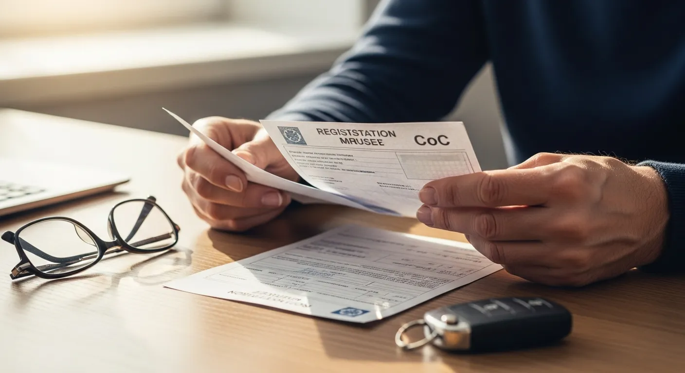 CoC-Papiere und Zulassungsunterlagen für ein Reimport Auto werden geprüft