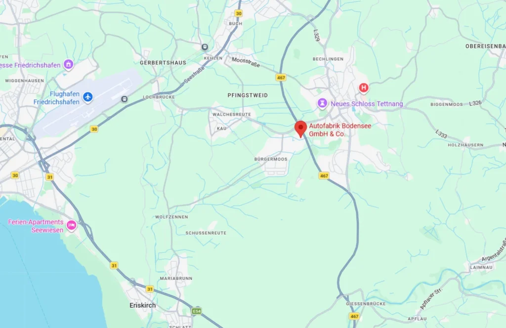 Karte: Standort Autofabrik Bodensee in Tettnang am Bodensee
